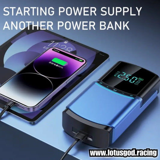 4 In 1 Portable Blue Motorcycle Bike Car Jump Start + Led + Power Bank Charger & Digital Air Compressor Tyre Pump (2000A Peak, 12000mAh Power Bank)