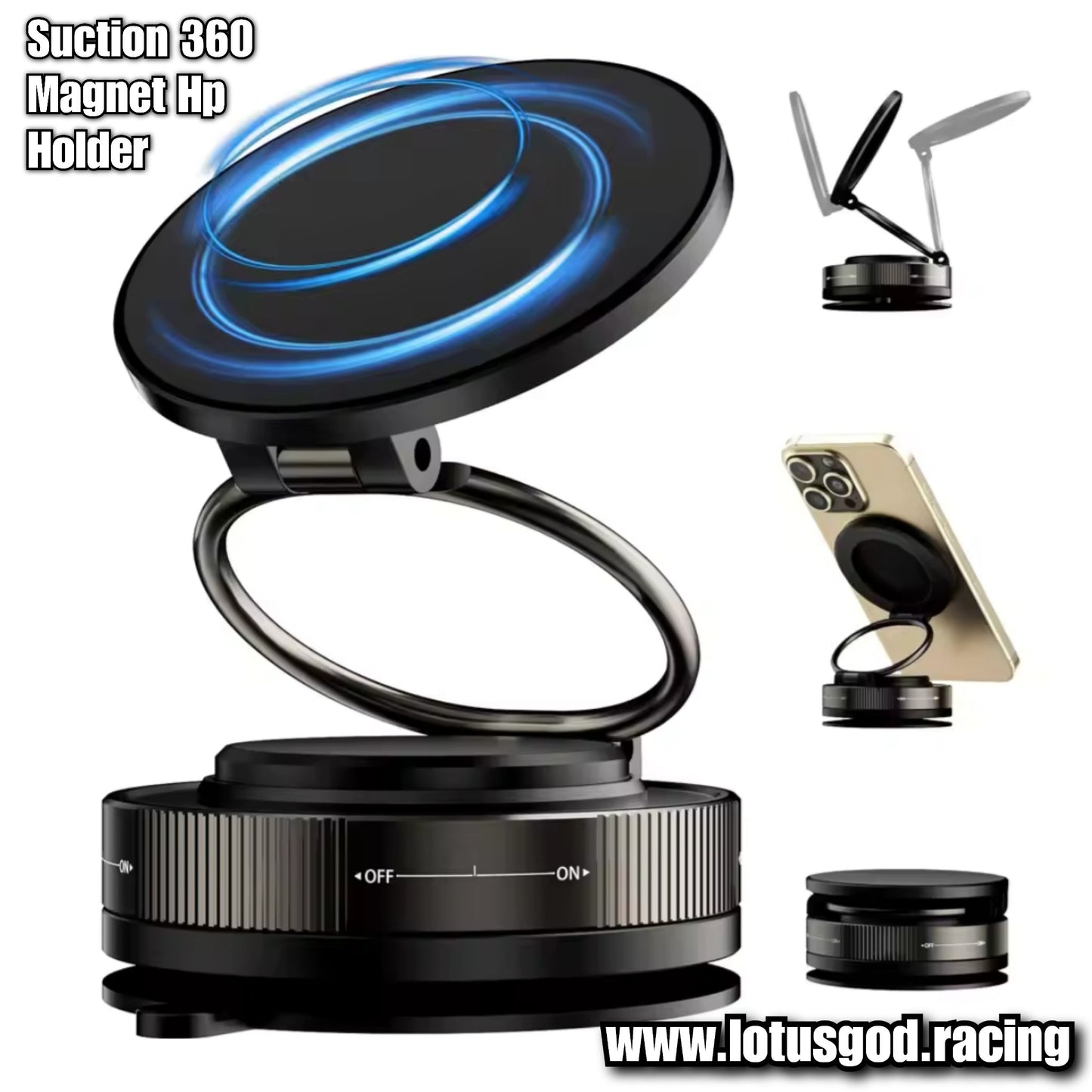 Universal Manual Twist Ring Strong Suction 360 Degree Suction Foldable Magnetic Phone Holder For MagSafe Dashboard Magnet Car Mount for iPhone Android Handphone Etc