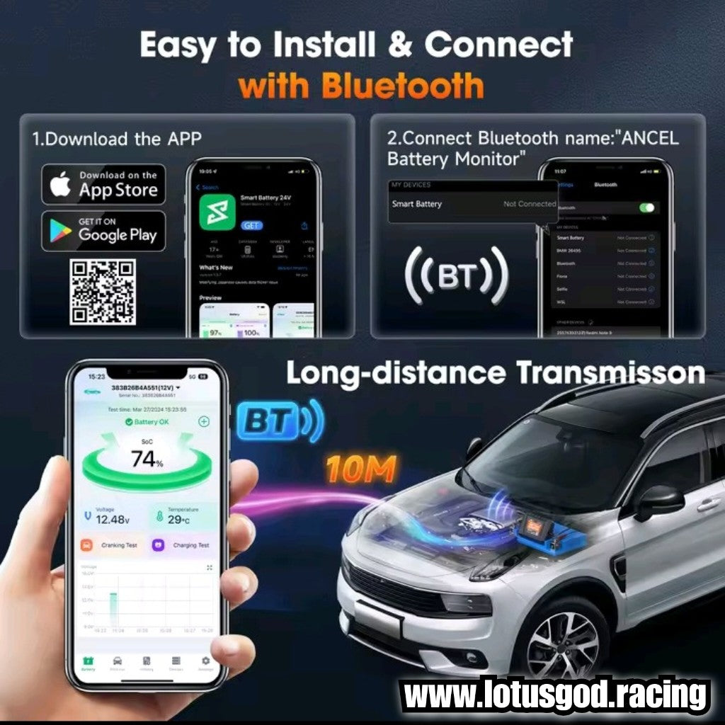 6V | 12V | 24 Volts Wireless Bluetooth AGM Gel EFB Lead Acid Lithium Battery Health Monitor Tester For Super Cars Motorcycles Trucks  Boats Lorry Van Pick Up Etc