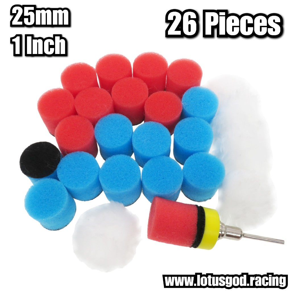 25mm | 1 Inch Mini Car Detail Polishing & Buffing Pad Set | Sponge & Wool Pads With 3mm Shank Adapter For Dremel & Rotary Tools (26 Pieces)