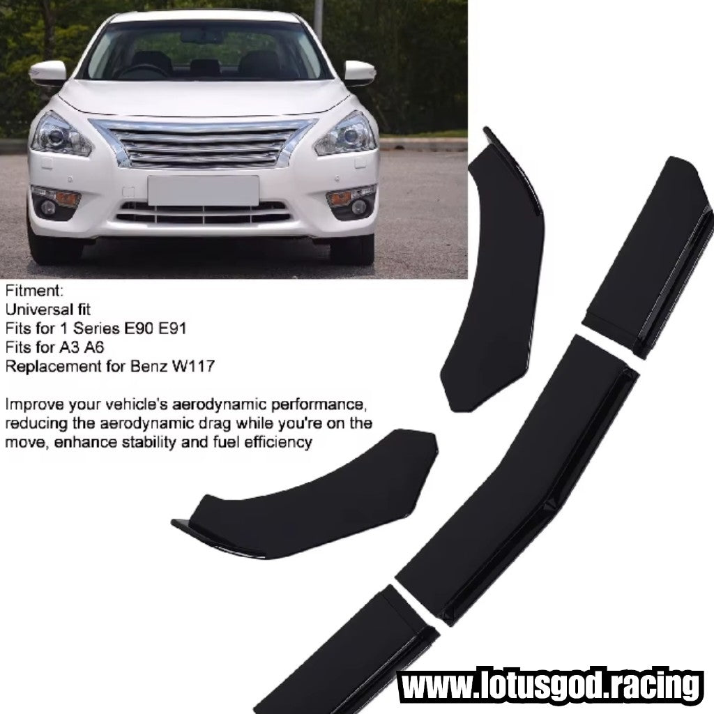 4 Pieces Custom Universal Front Car Bumper Splitter Bodykit Black ABS Plastic Lips