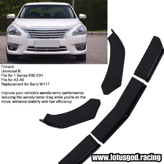 4 Pieces Custom Universal Front Car Bumper Splitter Bodykit Black ABS Plastic Lips