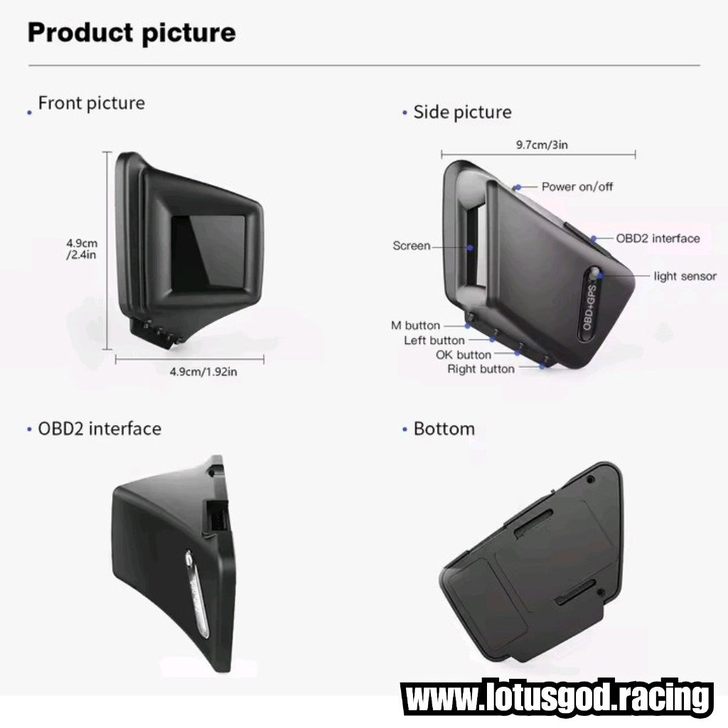 A Pillar OBD2 Digital Hud Vsd Car Dashboard Clock Volt Oil Water Temperature Rpm Turbo Display On Board Computer Speedometer OBD Diagnostic Clear Fault Tool Instrument Cluster Speed Meter