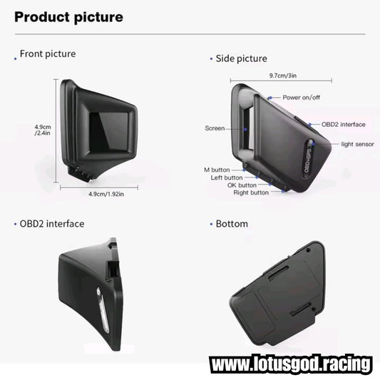 A Pillar OBD2 Digital Hud Vsd Car Dashboard Clock Volt Oil Water Temperature Rpm Turbo Display On Board Computer Speedometer OBD Diagnostic Clear Fault Tool Instrument Cluster Speed Meter