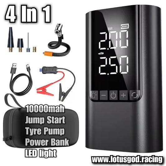 10000mah 4 In 1 Portable 12 Volts Car Jump Start + Air Pump Compressor Tyre Inflator + Power Bank + Led Light 12V Car Battery Starter
