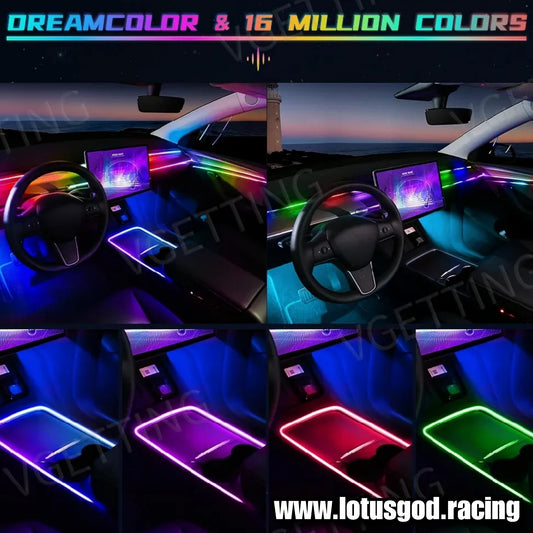 18 In 1 App RGB Super Smooth Dream Rainbow Ambient LED Strip Light Dashboard Glove Box Foot Door Panel Handle Passenger Front Speaker Storage Universal For All Vehicle Cars