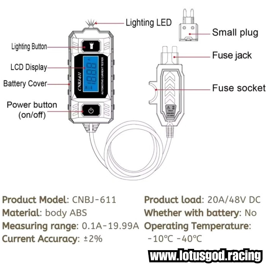 Digital Automotive Fuse Current Tester – 12V/24V/48V Car Leakage Analyzer & Parasitic Drain Diagnostic Tool