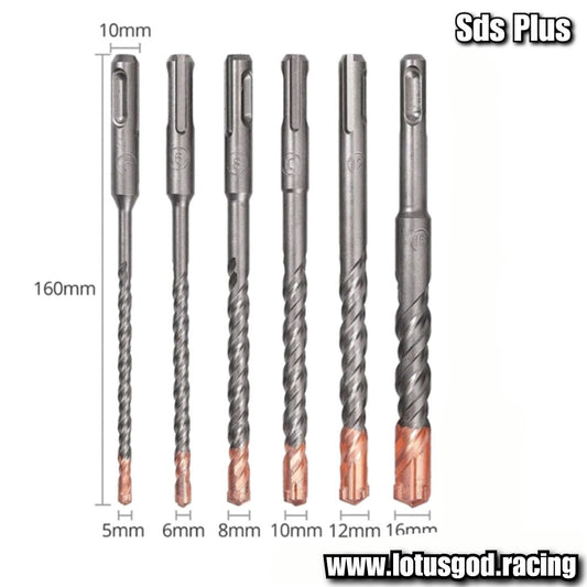 4 Flute SDS Plus Hammer Drill Bit Set 5mm/6mm/8mm/10mm/12mm/16mm Length 160mm For Concrete Brick Wall Block Stone Masonry And Granite
