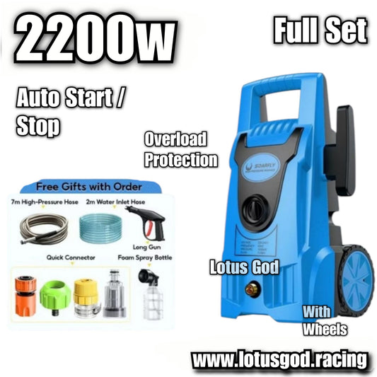 Blue Monster 2200w Wired 100 Bar Super Booster Portable Car Home Water Jet High Pressure Machine Spray Gun Cleaner Wash Tool + Snow Foam Bottle + Wheels