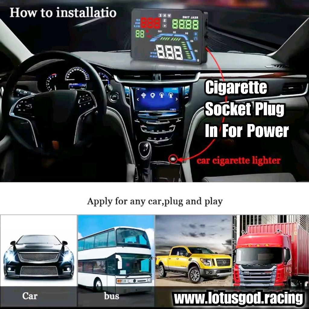 Universal Car Head-Up Display (HUD) GPS Speed Meter & Digital Speedometer – Cigarette Lighter Plug & Play