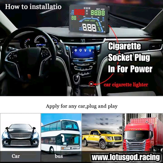 Universal Car Head-Up Display (HUD) GPS Speed Meter & Digital Speedometer – Cigarette Lighter Plug & Play