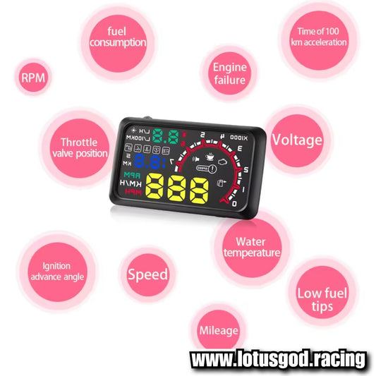 6'' Inch Big Display OBD2 Hud Head Up Obd Display A8 VSD Digital Speedometer Windscreen Speed Glass Projector With Speed Water Temp RPM Alarm Etc