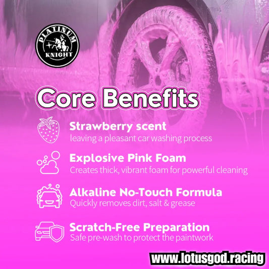 Premium Platinum Knight Coloured Foam Pink Snow Foam Pre Wash & Strawberry Car Shampoo 500ml