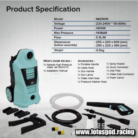 1400w Wired 140 Bar Tiffany Light Blue Booster Portable Water Jet High Pressure Wash Machine Spray Gun Cleaner Tool + Snow Foam Bottle Set