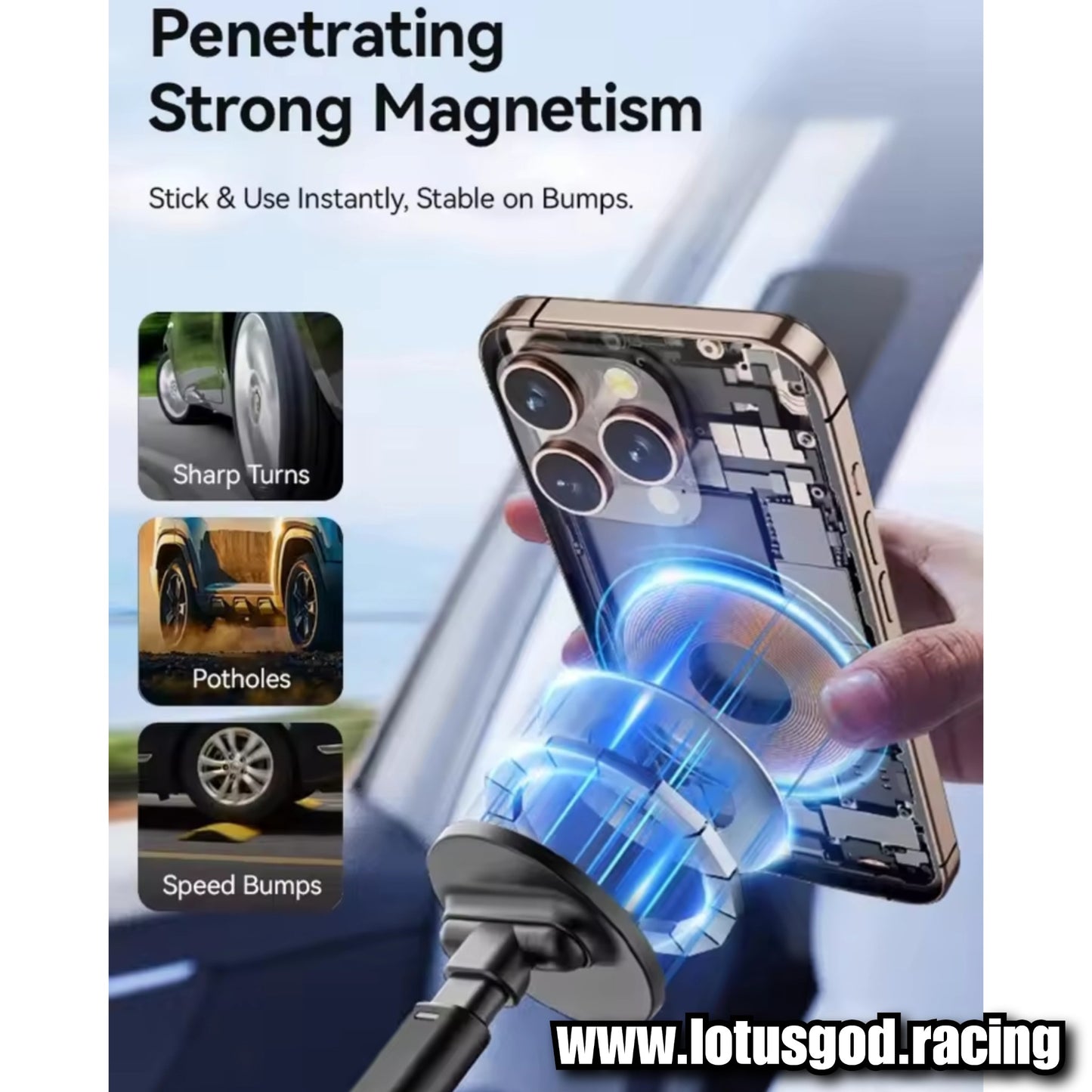 Universal Sunroof Glass Flat Surface 360 Degree Foldable Magnetic Car Phone Holder for Mag Safe Dashboard Magnet Car Mount for iPhone Android Handphone Etc