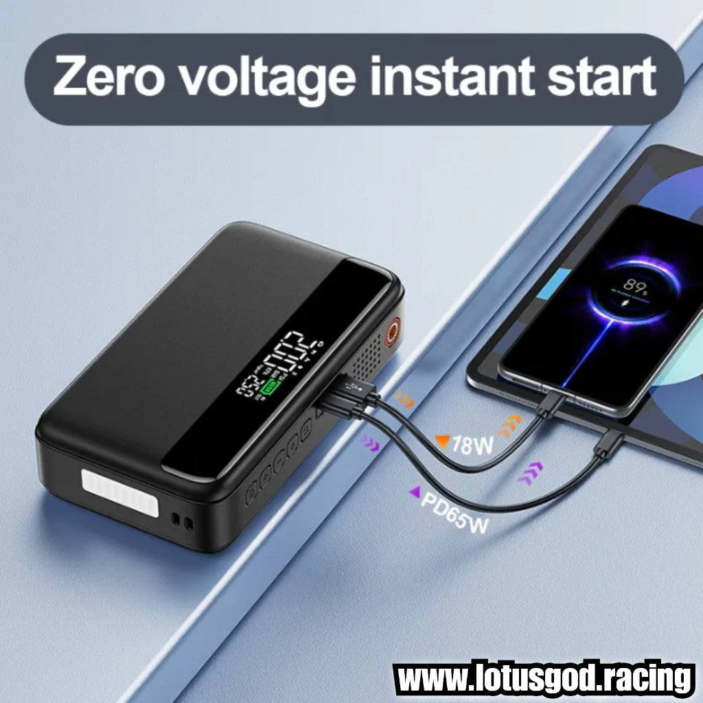 Real 10000mah Multi Function 4 In 1 Car Motorcycle Bicycle Tyre Battery Jump Start + Led + Tire Inflator & 65W Fast Charging Power Bank