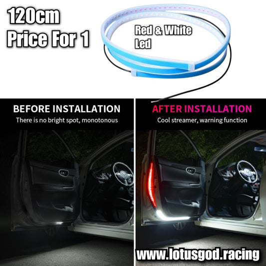 120cm 12V Super Red White Sequential Scan Mode Bright Led Door Light Car Hood Bonnet Strip Interior Ambient Neon Lamp (1 Strip)