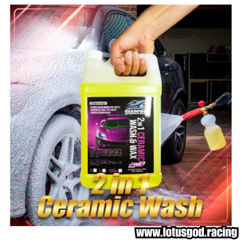 2 In 1 Ceramic Wash & Wax 4 Liter Thick Yellow Nano Tech Wash + Wax & Shine Car Wash Cleaner Ultra-Concentrated 1:500 Formula Foam Shampoo For Motorcycle Car Lorry Van Pick Up Etc 4000ml