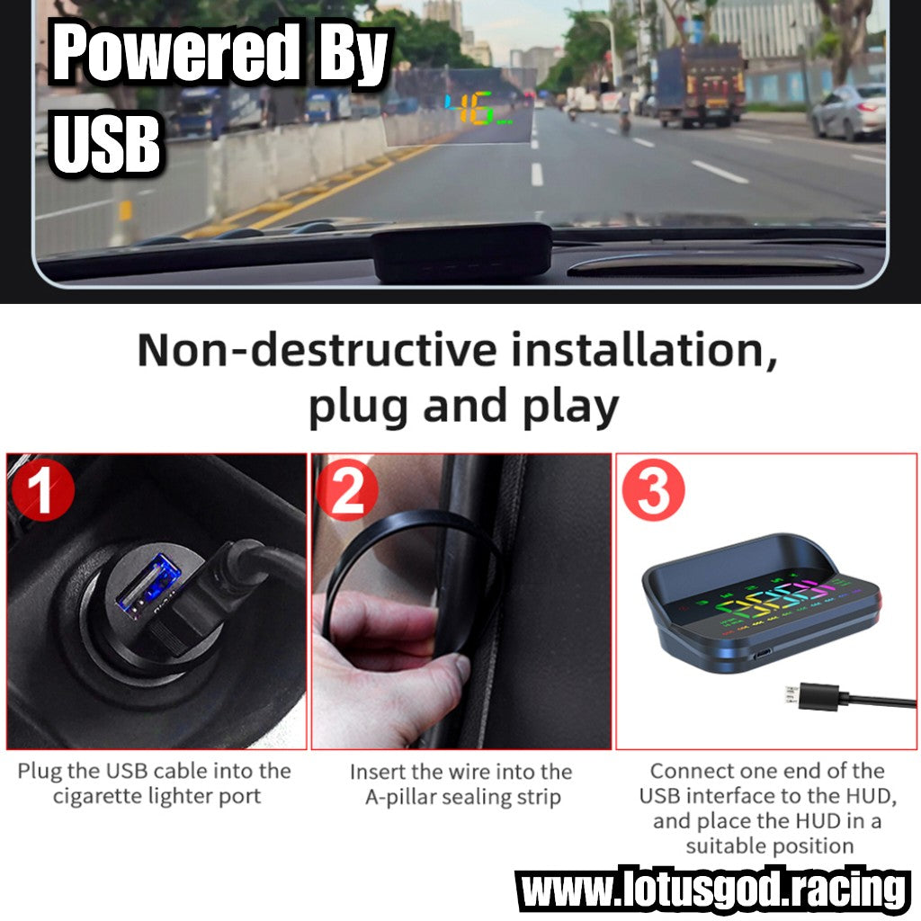 Universal Rainbow Led GPS USB Powered Hud Virtual Head Up Display Speedometer For Car Gadgets On Windshield Projection 3 Digital Speed Meter VSD Reflection On Car Windscreen