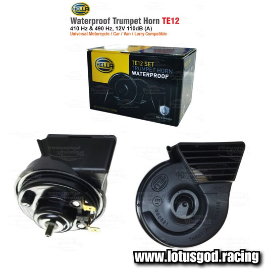 12 Volts Hella Te12 Trumpet Horn Black Electric Very Loud 110 Decibel For Car Van Pick Up Truck Motorcycle Spaceship Etc (2 Pieces)