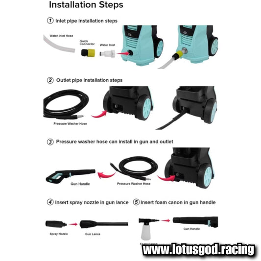 1400w Wired 140 Bar Tiffany Light Blue Booster Portable Water Jet High Pressure Wash Machine Spray Gun Cleaner Tool + Snow Foam Bottle Set