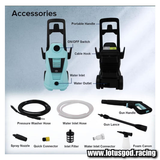 1400w Wired 140 Bar Tiffany Light Blue Booster Portable Water Jet High Pressure Wash Machine Spray Gun Cleaner Tool + Snow Foam Bottle Set