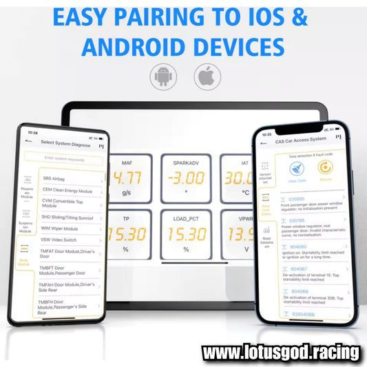 Obd2 16 Pin Wireless OBD Scanner Iphone Android Bluetooth 5.0 ABS SRS Airbag TPMS Oil Reset Diagnostic Scan Tool OBDII Code Reader For BMW | Mini Cooper | Rolls Royce & Other Vehicles Etc