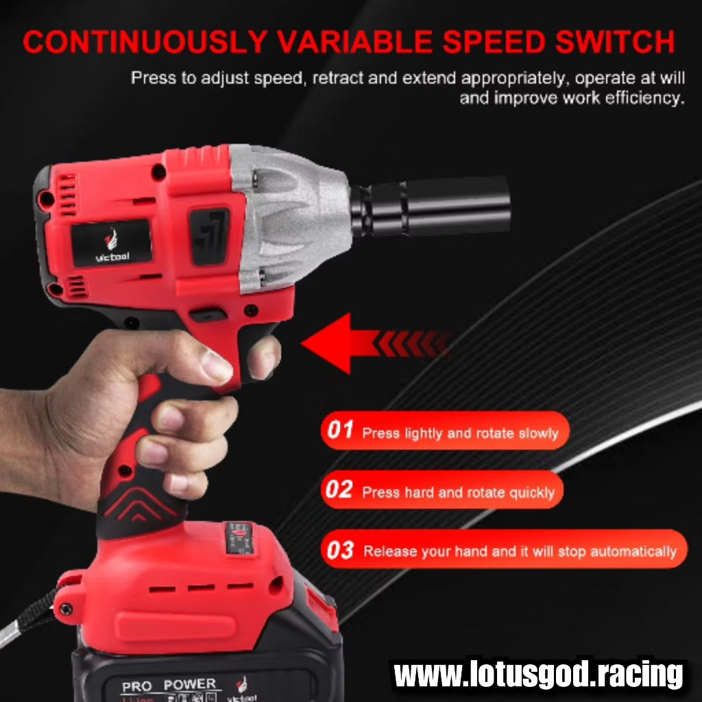 1/2" Square Drive 520Nm Cordless Electric Impact Wrench Brushless Electric Hand Gun Drill + 10 Wheel Nut Bolt Socket Power Tool + 388V Lithum Battery