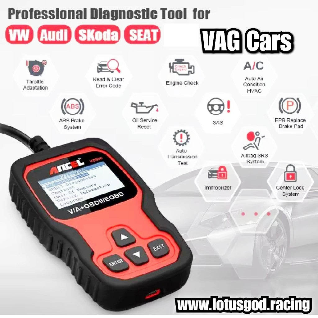 Vag Cars Professional Wired OBD2 Scanner – Full System Diagnostic Tool for VW, Audi, Skoda, SEAT – Engine, ABS, SRS, EPB Reset & Oil Service