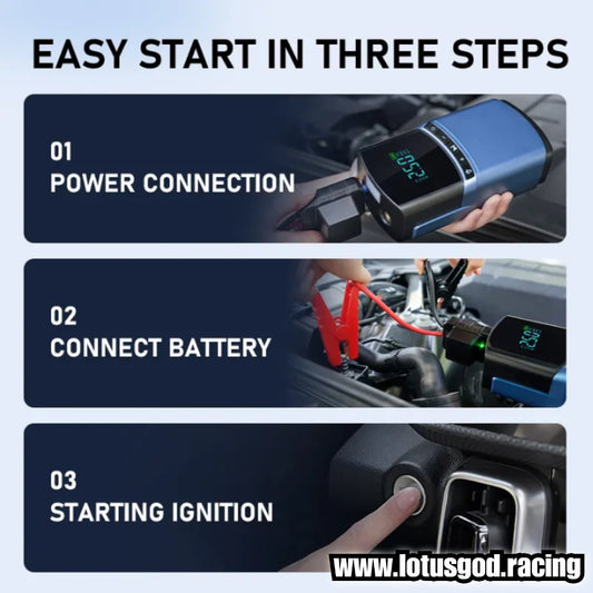 4 In 1 Portable Blue Motorcycle Bike Car Jump Start + Led + Power Bank Charger & Digital Air Compressor Tyre Pump (2000A Peak, 12000mAh Power Bank)