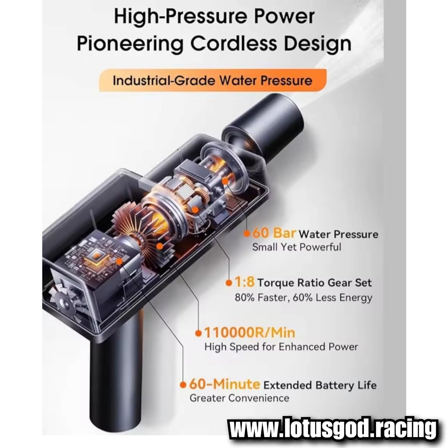 Folding Wireless Portable Bucket Water Jet 18 Bars High Pressure Wash Machine Spray Gun Cleaner Tool For Pail | Bottle Suction + Charger + Foam Bottle + Black Carrying Case Box