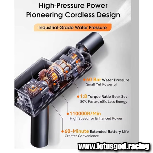 Folding Wireless Portable Bucket Water Jet 18 Bars High Pressure Wash Machine Spray Gun Cleaner Tool For Pail | Bottle Suction + Charger + Foam Bottle + Black Carrying Case Box