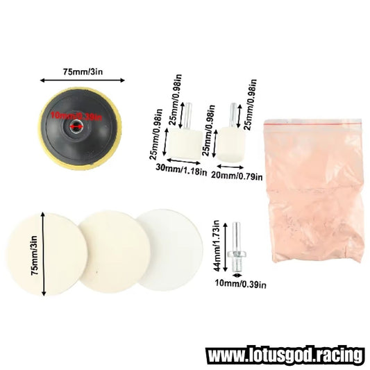 8 Pieces Tampered Glass Polish Kit For Window Windscreen Windshield Light Swirl Watermark Scratch Remover + Waxing Pads With Polishing Cerium Oxide Red Powder Refurbishing Tool
