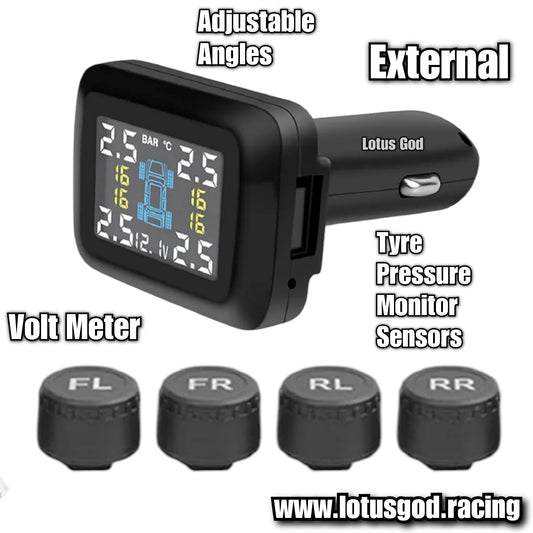 Cigarette Socket Lighter USB LED Voltage & Tyre Pressure Monitoring System For Real Time Volt +  Tyre Leak Air Detection - TPMS For Car Tires