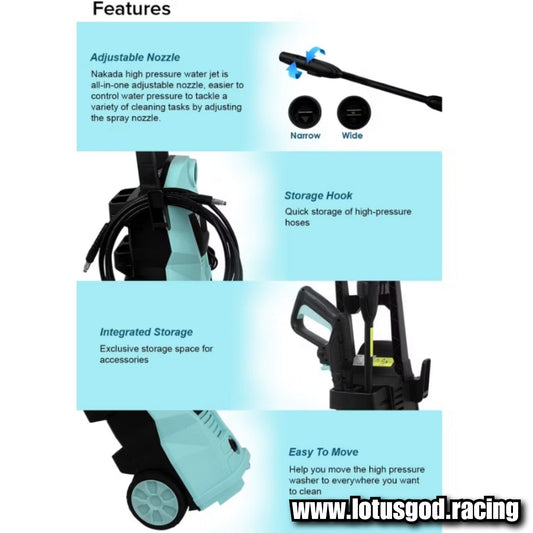 1400w Wired 140 Bar Tiffany Light Blue Booster Portable Water Jet High Pressure Wash Machine Spray Gun Cleaner Tool + Snow Foam Bottle Set
