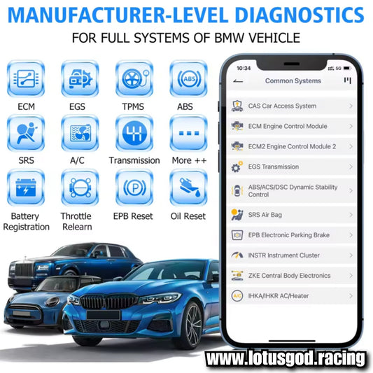 Obd2 16 Pin Wireless OBD Scanner Iphone Android Bluetooth 5.0 ABS SRS Airbag TPMS Oil Reset Diagnostic Scan Tool OBDII Code Reader For BMW | Mini Cooper | Rolls Royce & Other Vehicles Etc