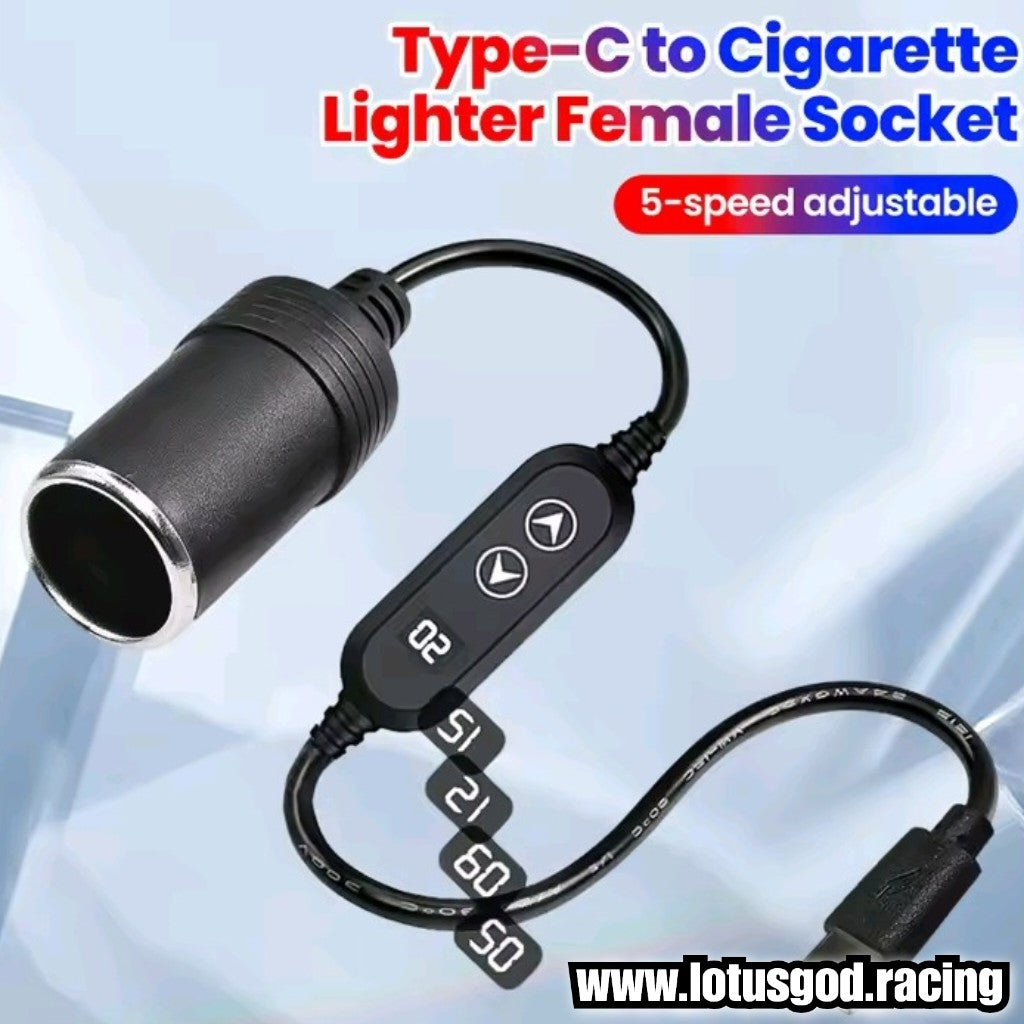 Adjustable Type C To 12V Cigarette Lighter Male Female Socket Adapter 5 Speed Voltage Control Adapter Converter For Car Electronics Accessories Etc