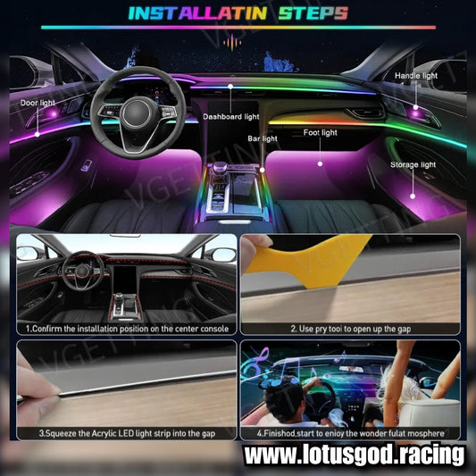 18 In 1 App RGB Super Smooth Dream Rainbow Ambient LED Strip Light Dashboard Glove Box Foot Door Panel Handle Passenger Front Speaker Storage Universal For All Vehicle Cars