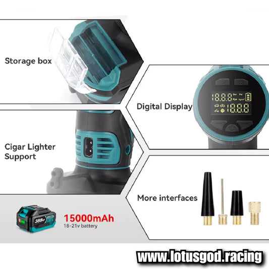 160psi Wireless Electric Air Pump Tire Inflator High Pressure Digital Display Multifunction Car Motorcycle Cordless Air Compressor Tool + 1 388vf 18V Battery