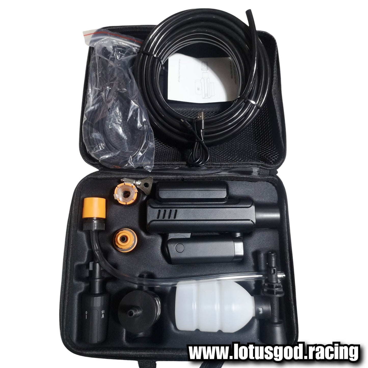 Folding Wireless Portable Bucket Water Jet 18 Bars High Pressure Wash Machine Spray Gun Cleaner Tool For Pail | Bottle Suction + Charger + Foam Bottle + Black Carrying Case Box