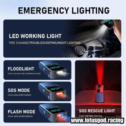 4 In 1 Portable Blue Motorcycle Bike Car Jump Start + Led + Power Bank Charger & Digital Air Compressor Tyre Pump (2000A Peak, 12000mAh Power Bank)