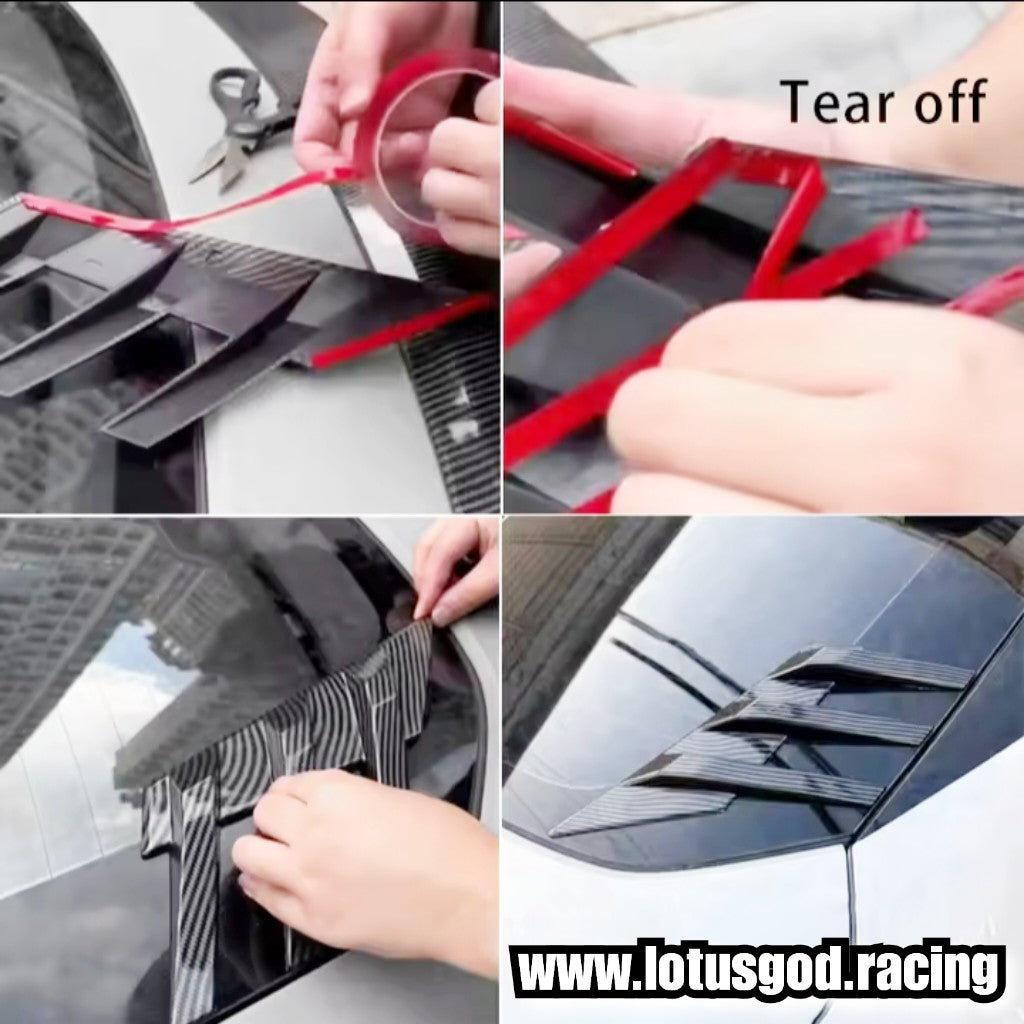 2 X New Universal Front Rear Car Windshield Side Spoiler Trim Side Vents  Window Louvers Exterior Bumper Lip Air Vent Trim Canards Splitter Fender 3 Fin Black | Carbon Fiber Print