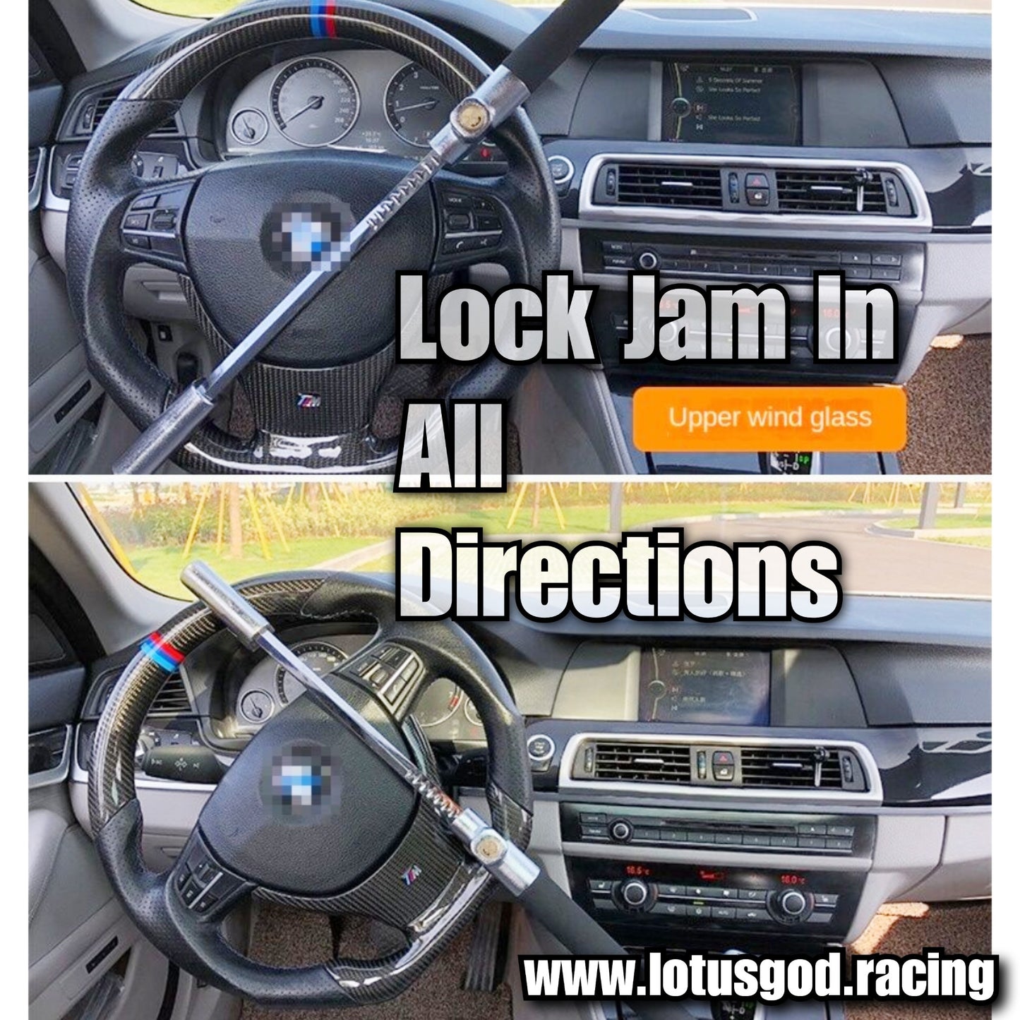 Universal Solid Car Steering Wheel Lock Adjustable Anti Theft Steering Wheel Lock + 3 Keys & Safety Glass Hammer Function For All Type Of Theft Prevention For Your Expensive Vehicle