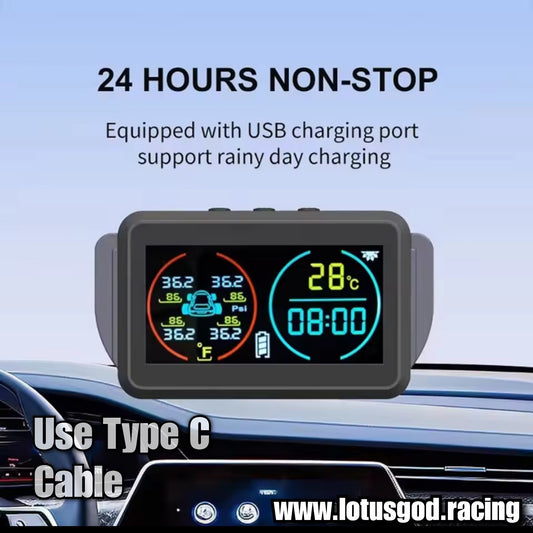 Tpms Wireless Solar Power Rechargeable USB LED Internal | External Tyre Pressure Monitoring System for Real Time Detection