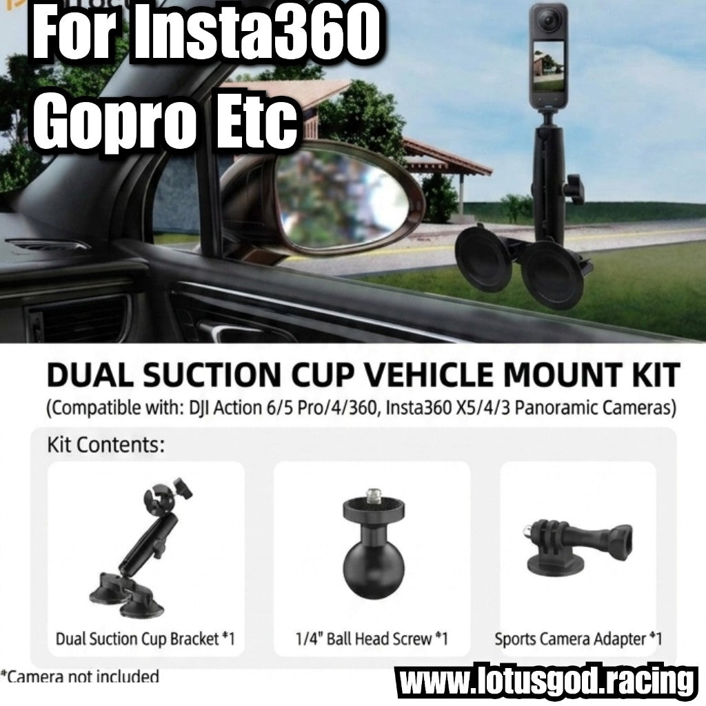 5 Strong Suction Cups 3rd Person View 360° Panoramic Camera Selfie Stick Car Mount Kit For Insta360 Gopro Dji Action Cam Etc - Very Stable + Upgraded For Ultimate Stability