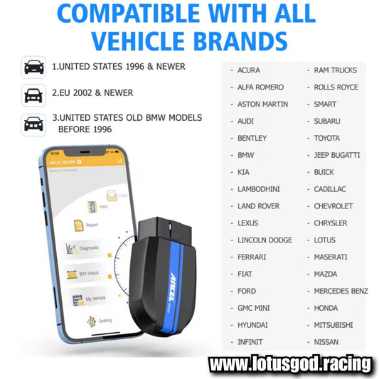 Obd2 16 Pin Wireless OBD Scanner Iphone Android Bluetooth 5.0 ABS SRS Airbag TPMS Oil Reset Diagnostic Scan Tool OBDII Code Reader For BMW | Mini Cooper | Rolls Royce & Other Vehicles Etc