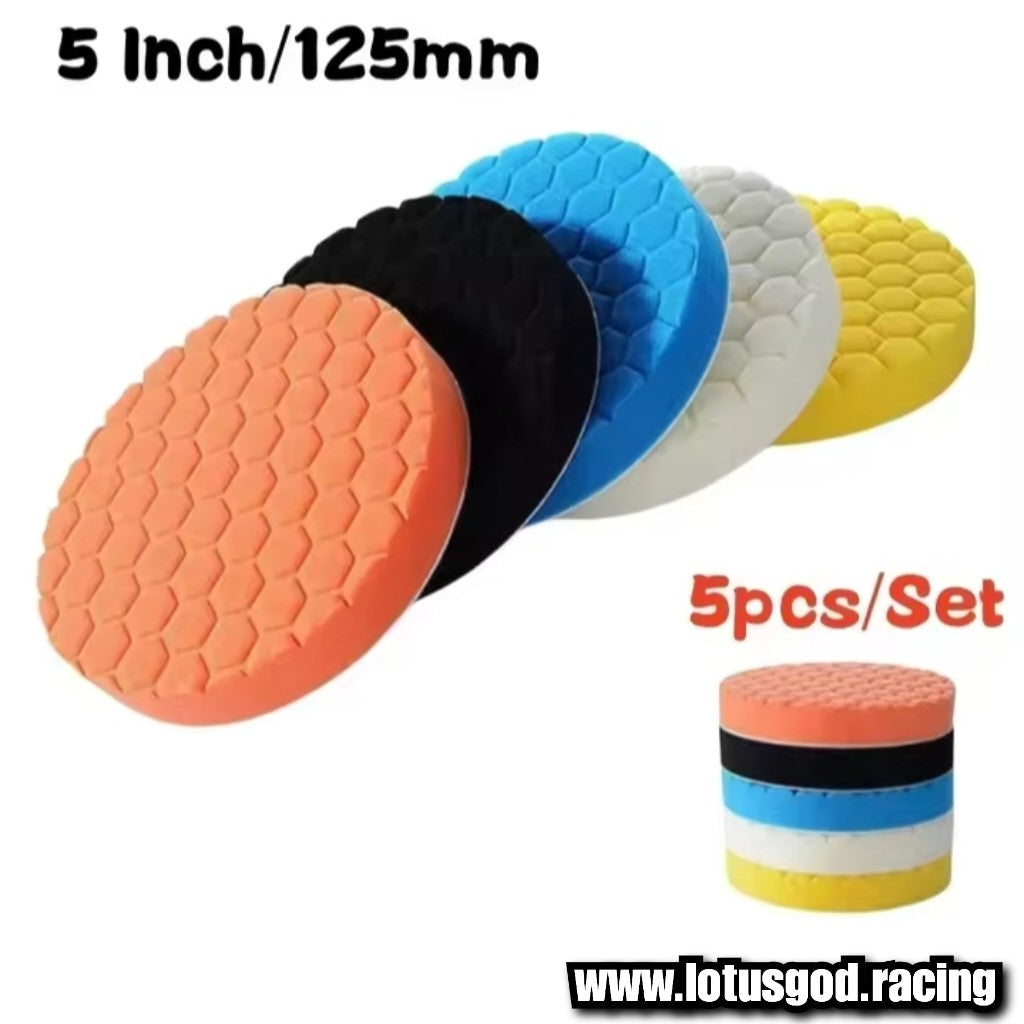 5 | 6 | 7 Inch Polishing 5 Pieces 15cm Velco Buffing, Paint Polish And Wax Soft Sponge Set