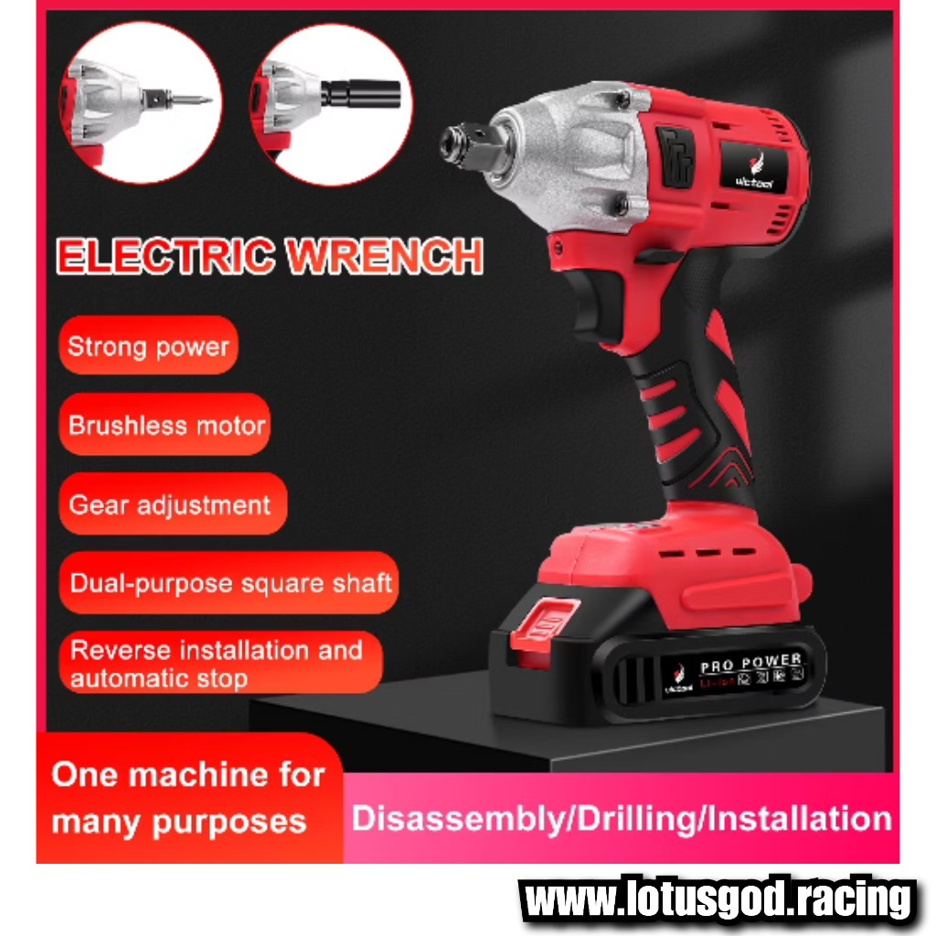 1/2" Square Drive 520Nm Cordless Electric Impact Wrench Brushless Electric Hand Gun Drill + 10 Wheel Nut Bolt Socket Power Tool + 388V Lithum Battery